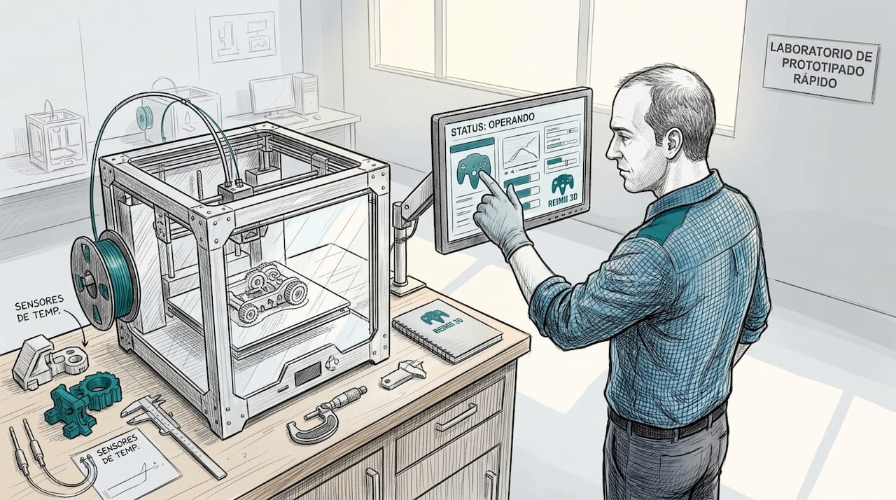 Un técnico realiza ajustes en una impresora 3D dentro del laboratorio.