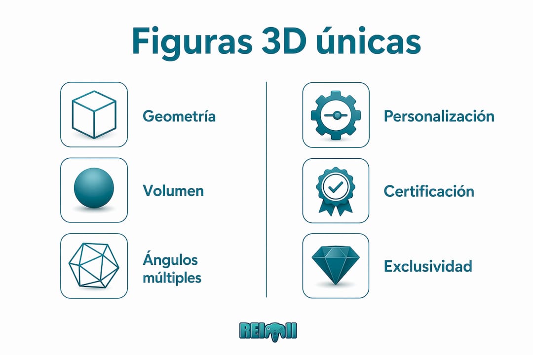 Infografía que muestra una comparativa de las características exclusivas de figuras 3D