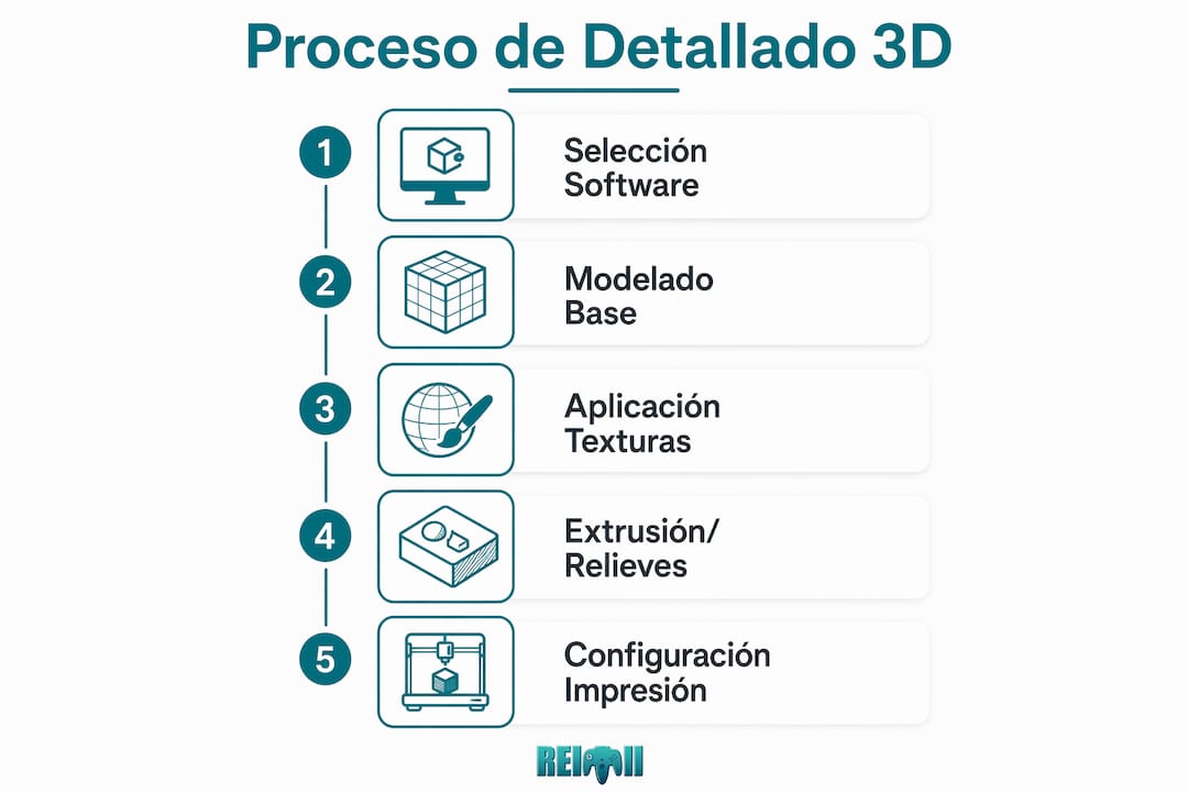 Infografía con los pasos clave para mejorar y personalizar tus modelos 3D