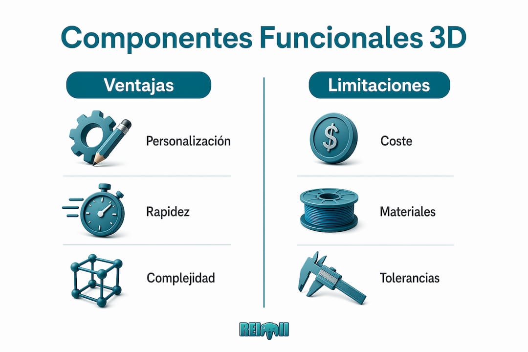 Infografía: análisis de las ventajas y desventajas de los componentes funcionales en 3D