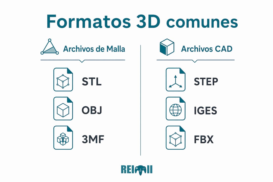 Visual comparativo de los formatos 3D más utilizados