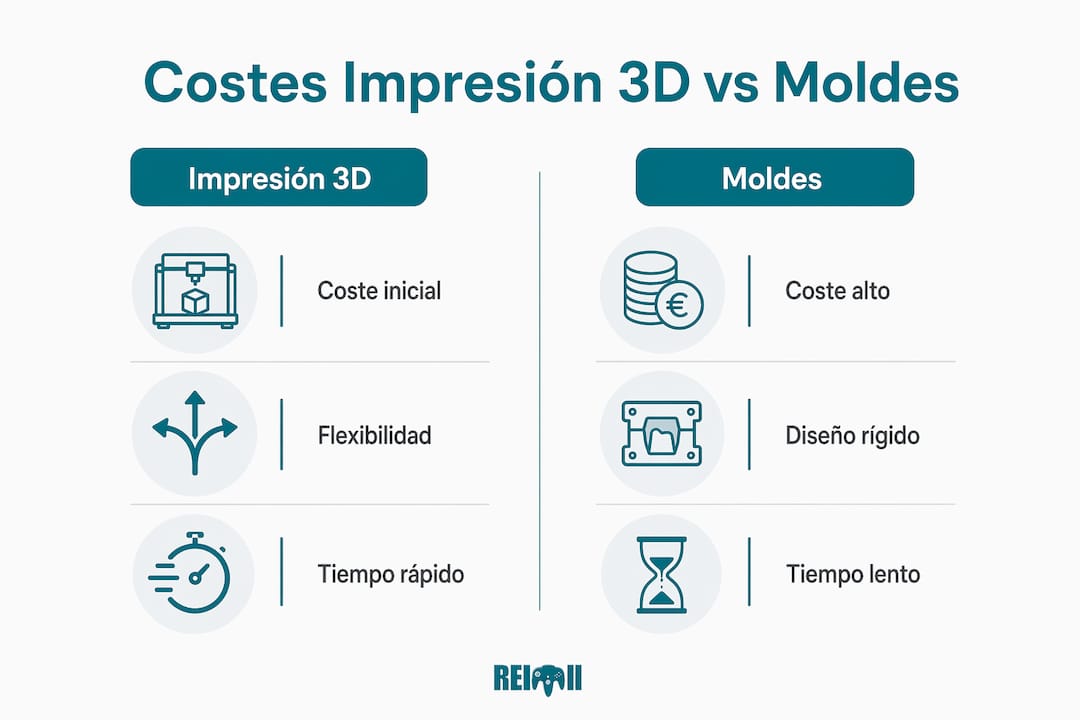 Infografía: comparación de costes y beneficios entre la impresión 3D y la fabricación mediante moldes
