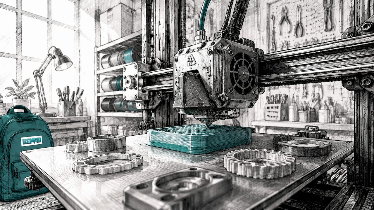 Primer plano del funcionamiento de una impresora 3D FDM en pleno proceso de impresión