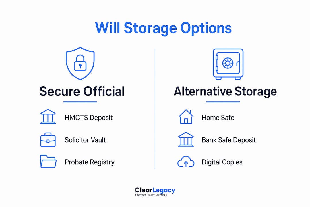 Infographic showing comparison of will storage options