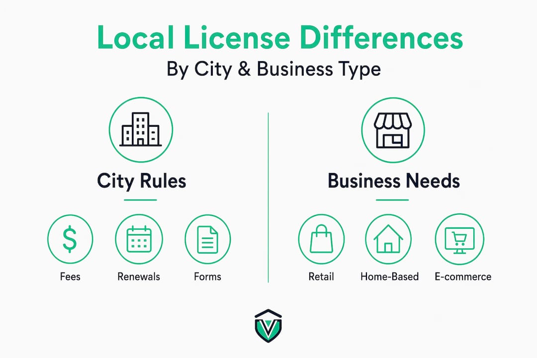 Infographic comparing city and business license needs
