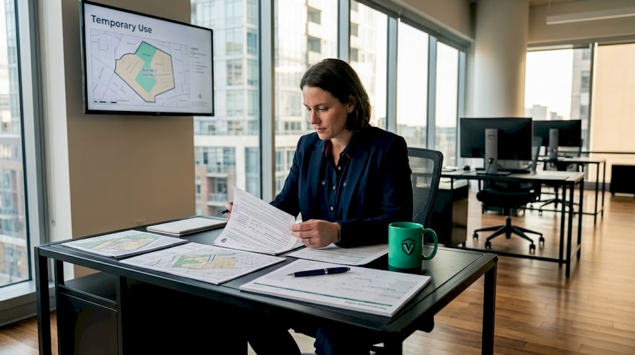 Planner reviewing temporary permit application