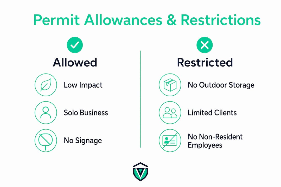 Infographic showing permitted and restricted activities