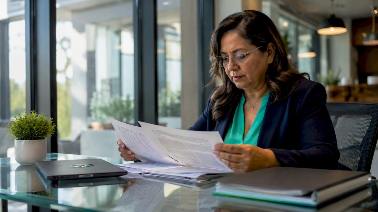 Franchise owner reviewing permit documents