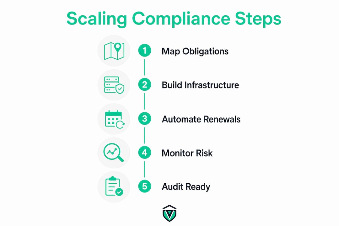 Infographic showing business scaling compliance key steps