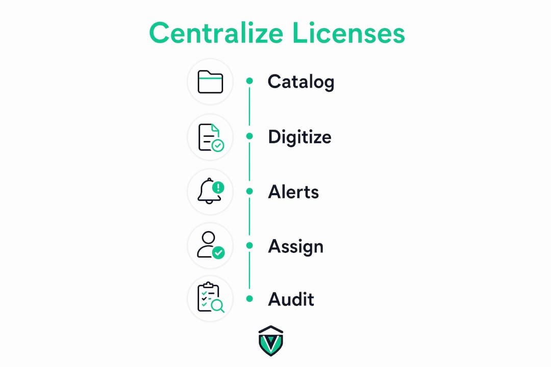 Infographic showing steps to centralize business licenses