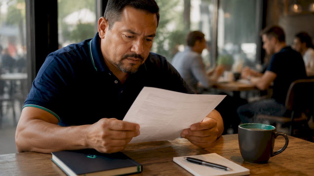 Franchise operator reviewing waste permit documents