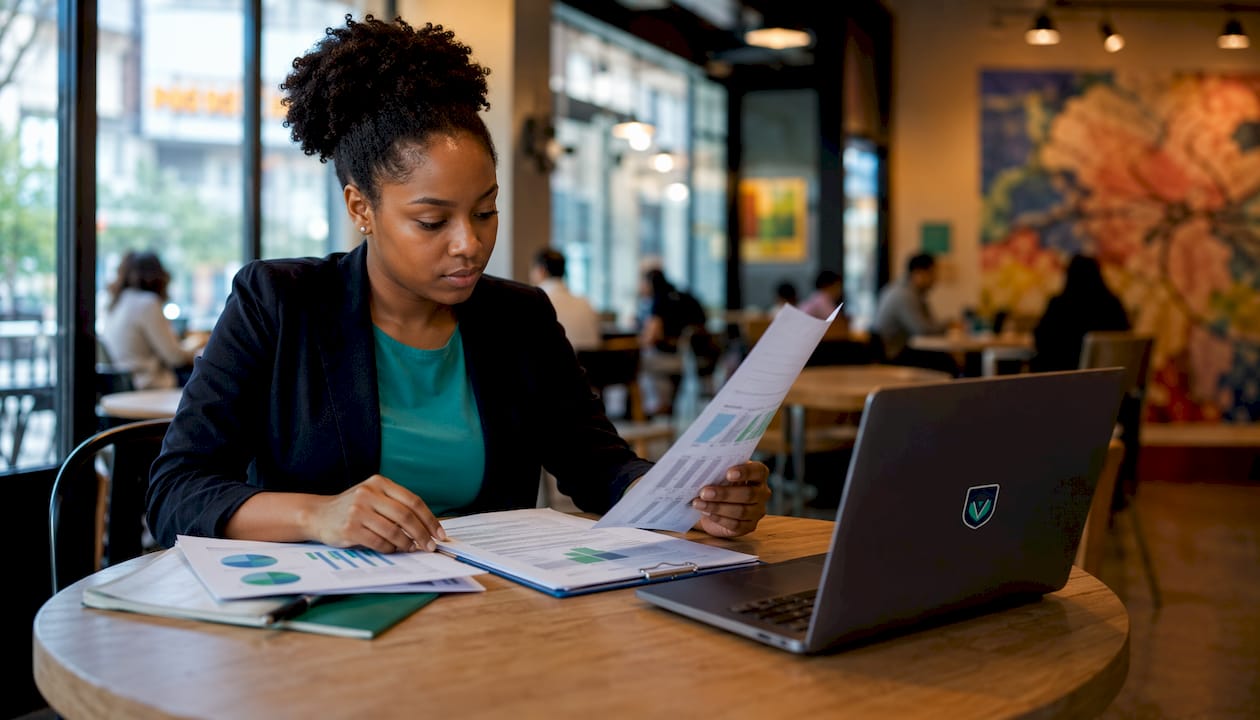Compliance manager reviewing renewal documents
