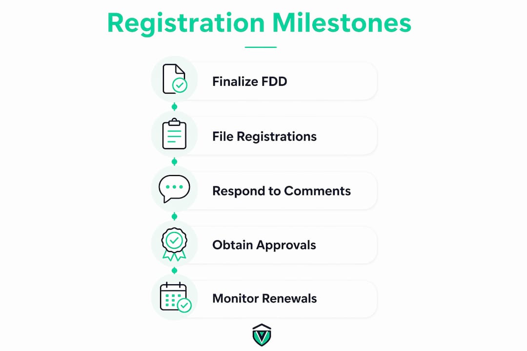 Infographic showing registration milestone steps