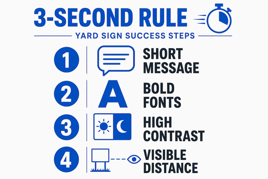 Infographic explaining 3-second yard sign design rule