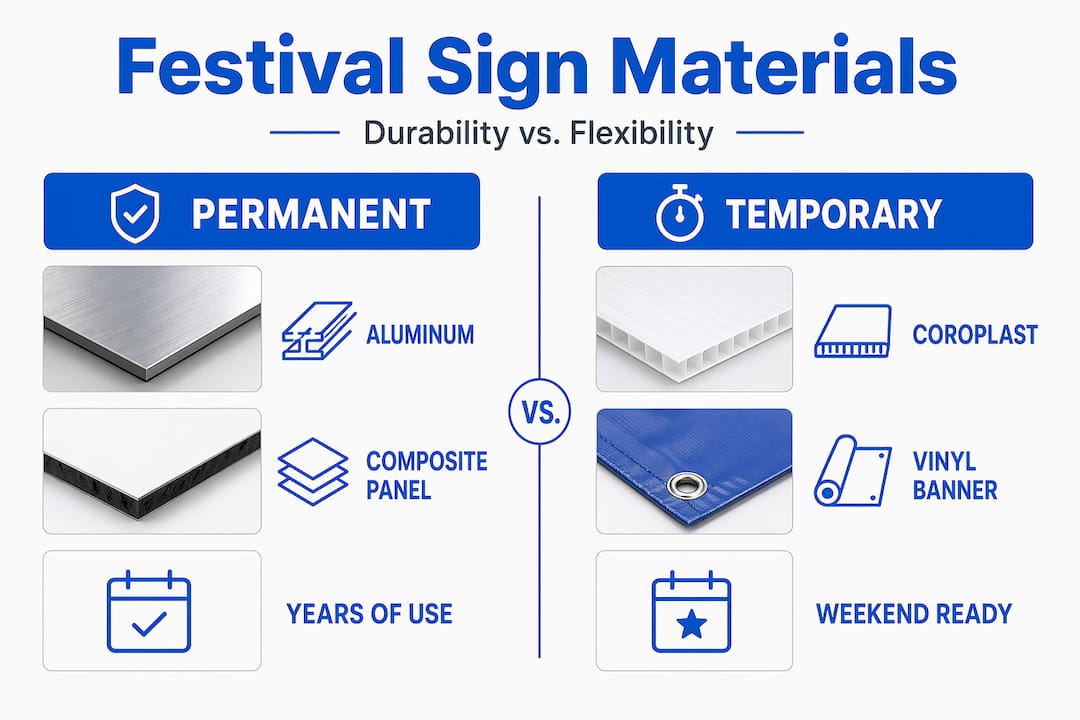 Infographic comparing festival sign materials categories
