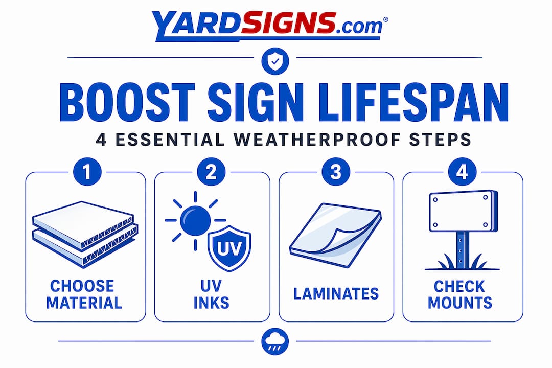 Infographic outlining four steps for weatherproof signage