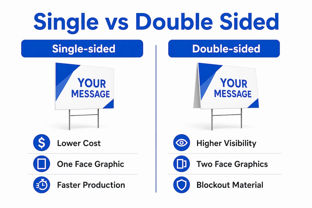 Infographic comparing single-sided versus double-sided signs