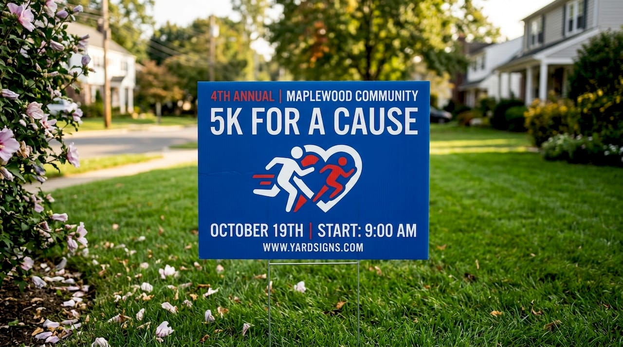 Close-up of clear, bold charity fundraiser yard sign
