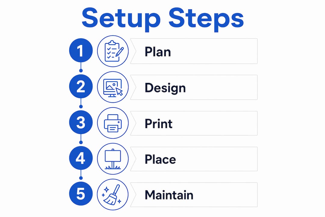 Infographic illustrating yard sign setup steps