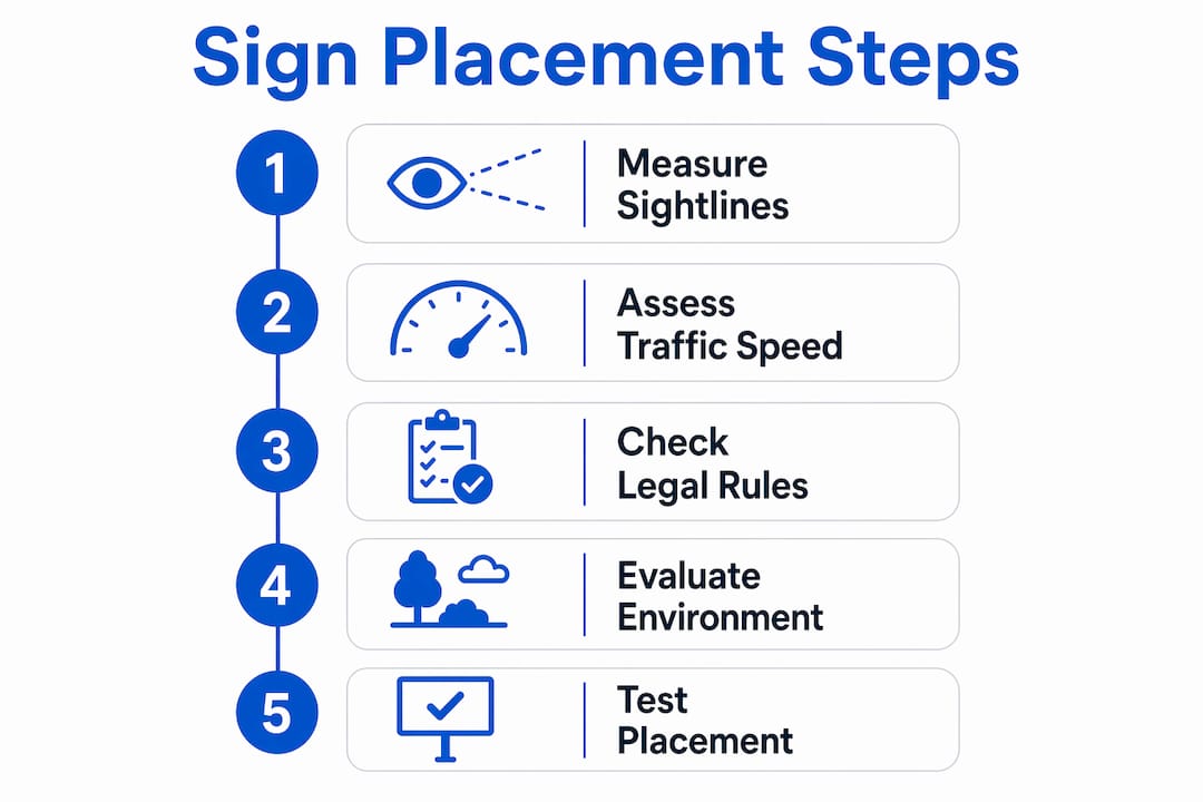 Infographic illustrating key outdoor sign placement steps