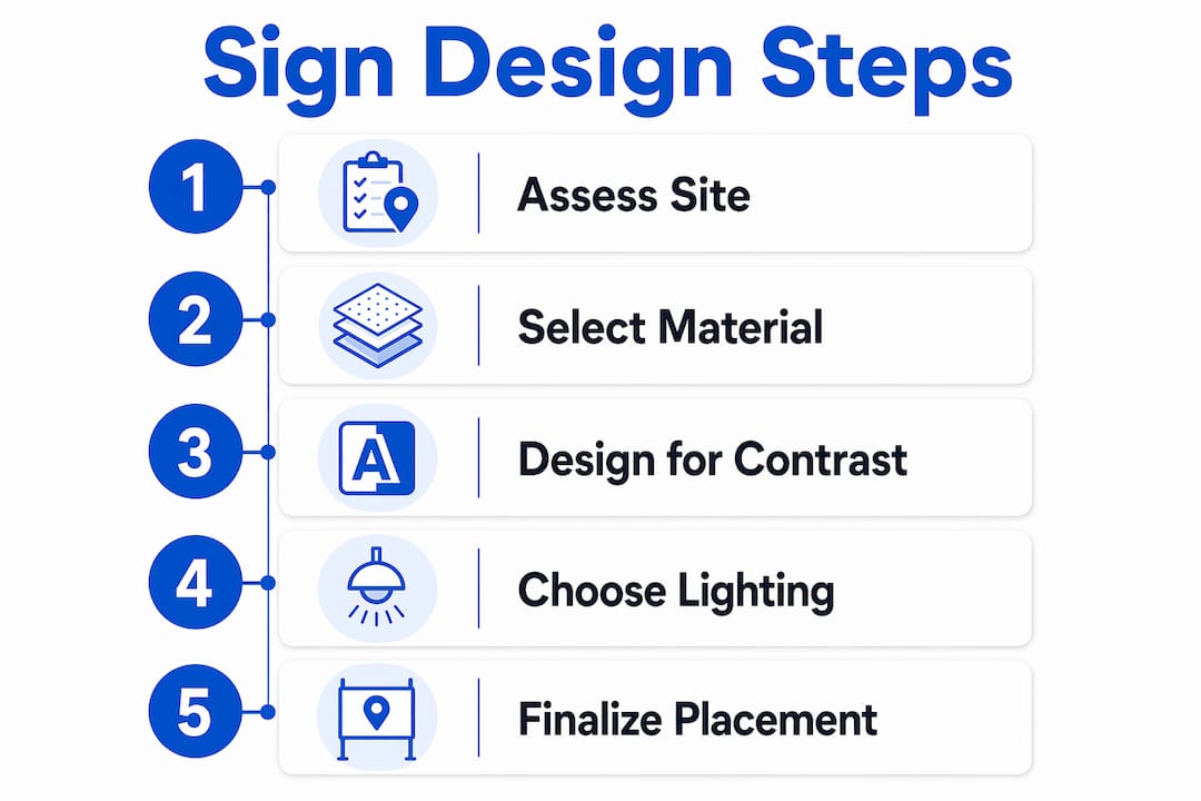 Infographic illustrating steps to effective sign design