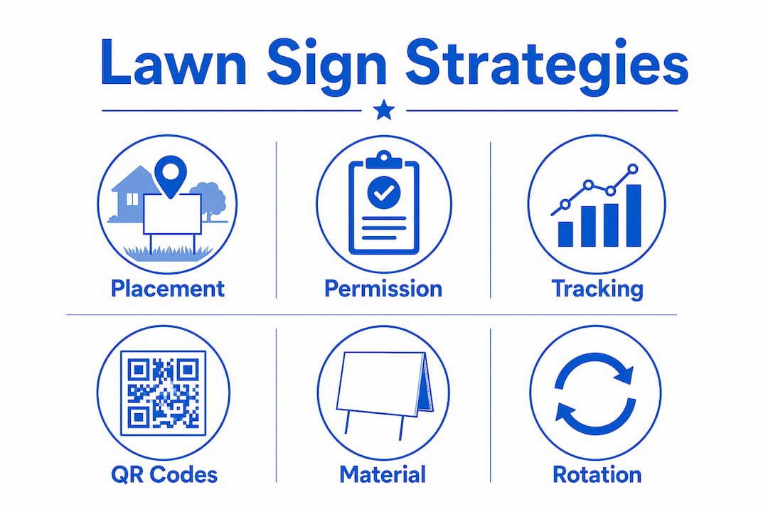 Infographic with key lawn sign marketing strategies