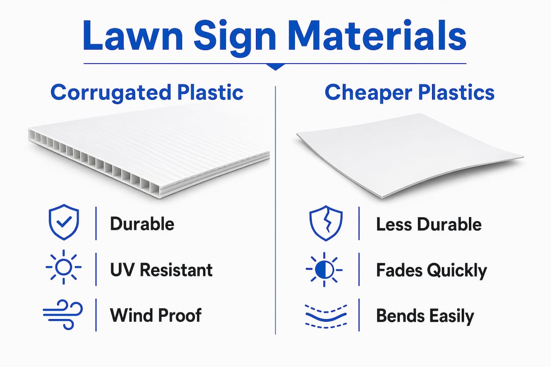 Infographic comparing lawn sign materials and durability