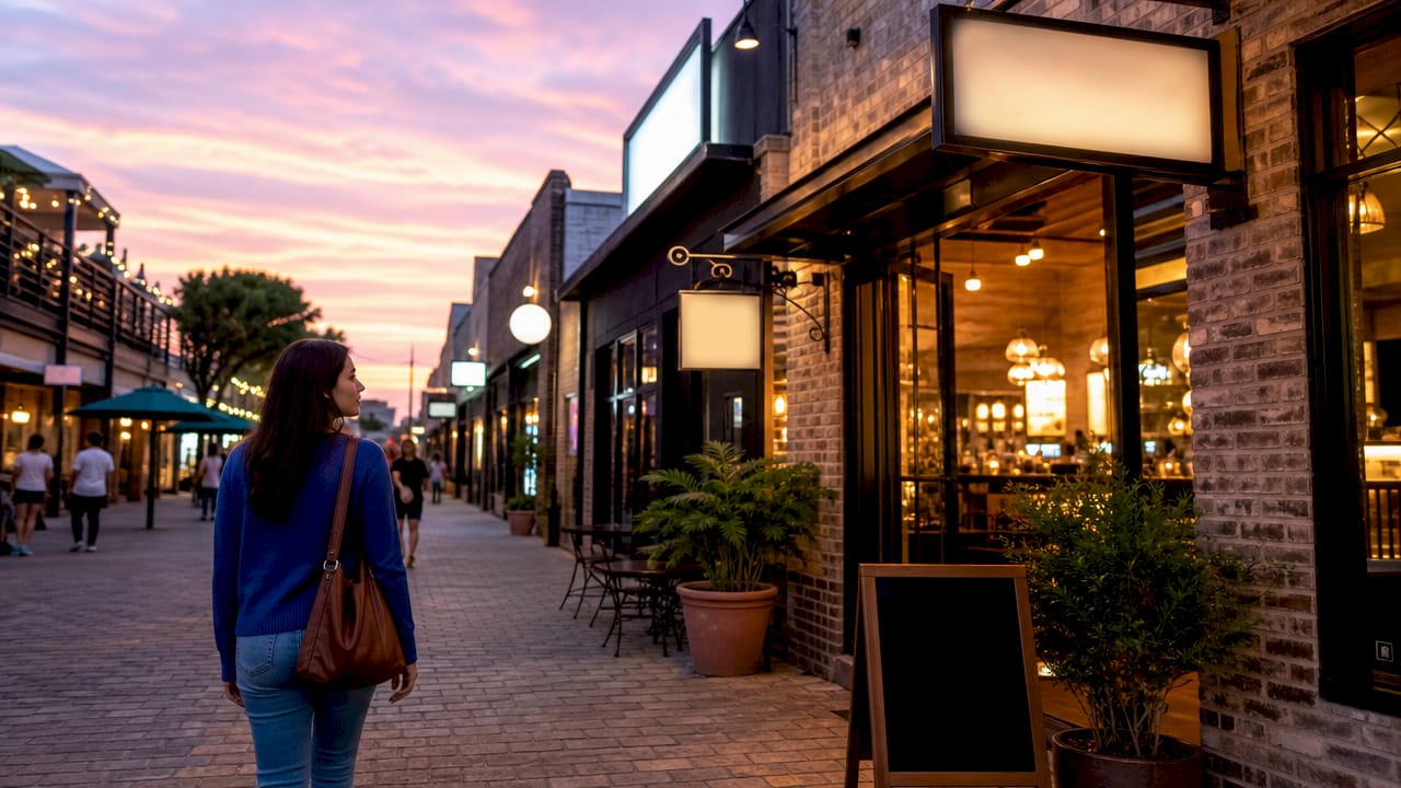 City street showing varied retail storefront sign types