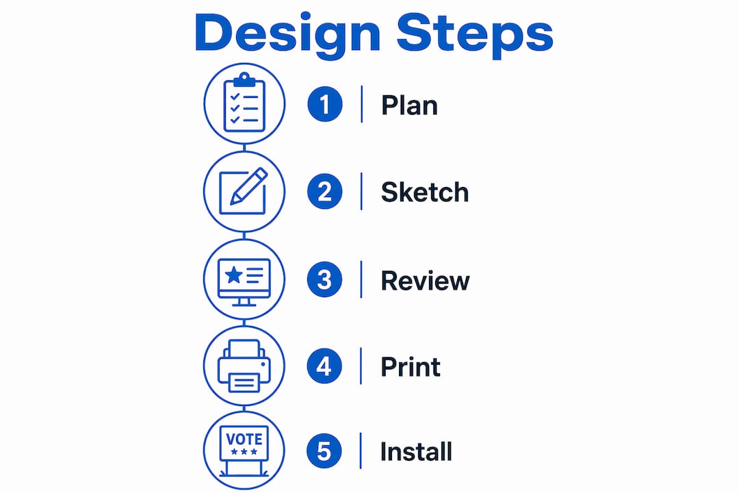 Infographic showing steps to design political yard signs
