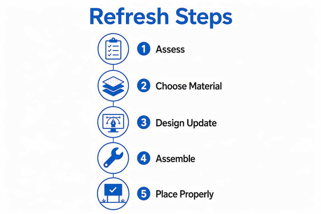 Infographic illustrating steps to refresh yard signs