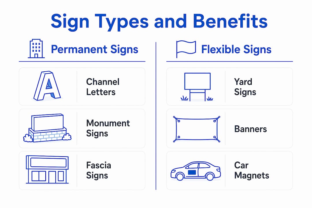 Infographic comparing permanent and flexible business signs