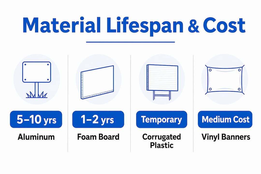 Infographic comparing sign material lifespan and cost