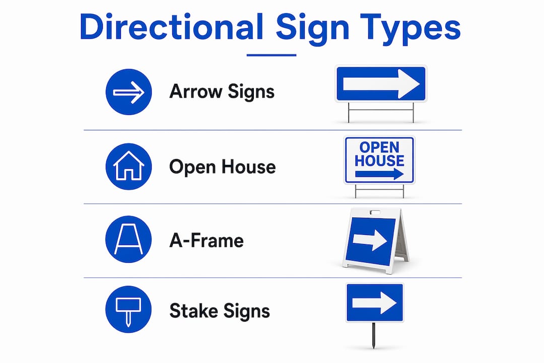 Infographic showing types of directional real estate signs