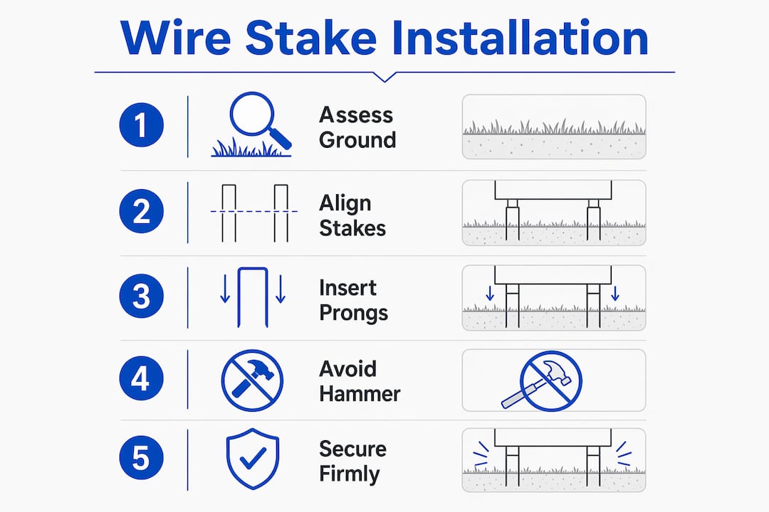 Infographic showing wire stake installation steps