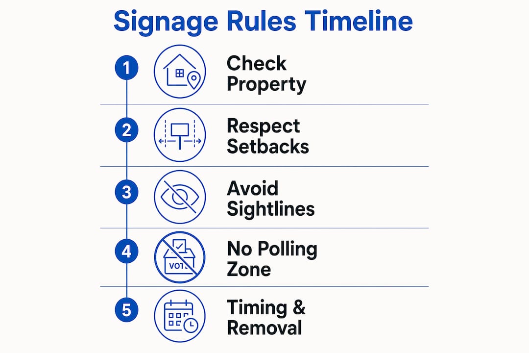 Infographic of campaign signage placement rules timeline