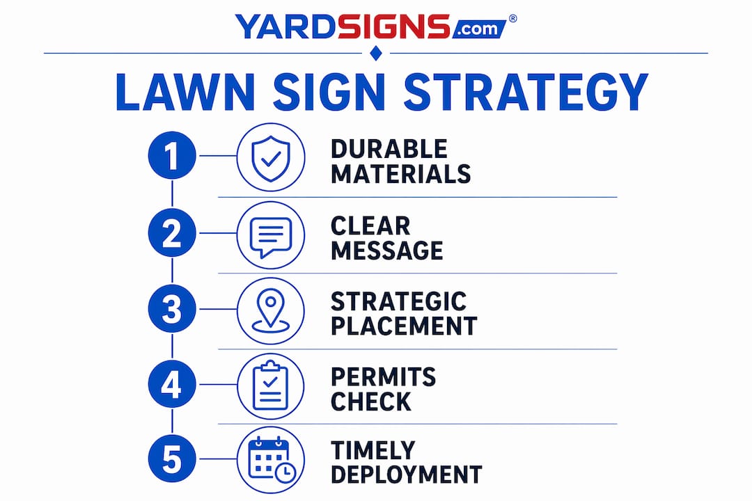 Infographic on lawn sign strategy steps