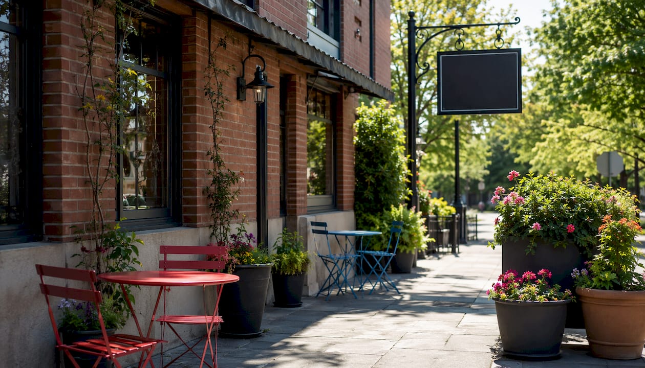 Café storefront with well-placed custom sign outdoors