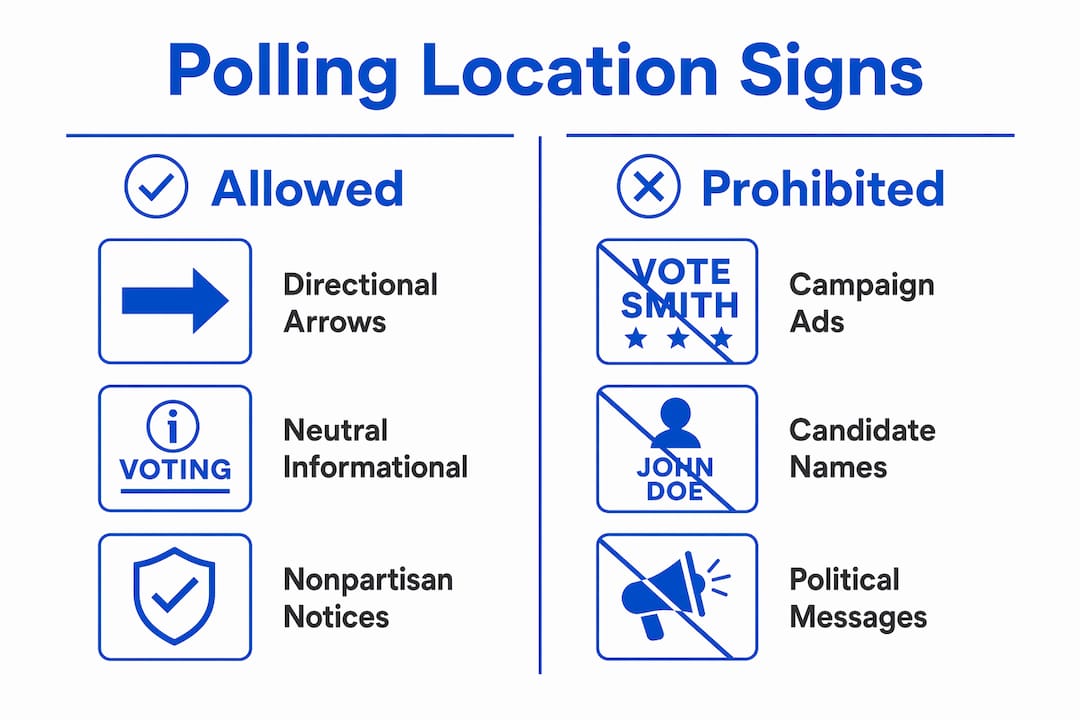 Infographic comparing allowed and prohibited polling place signs