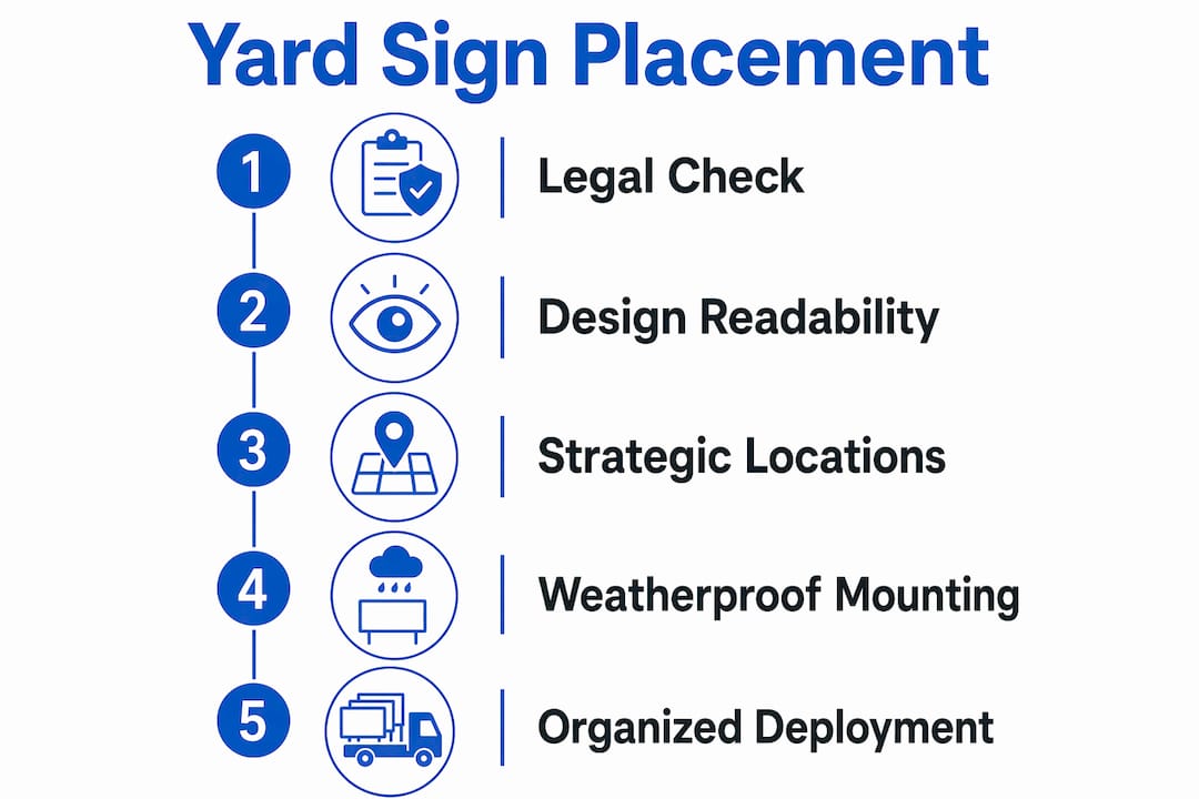 Infographic showing step-by-step yard sign placement