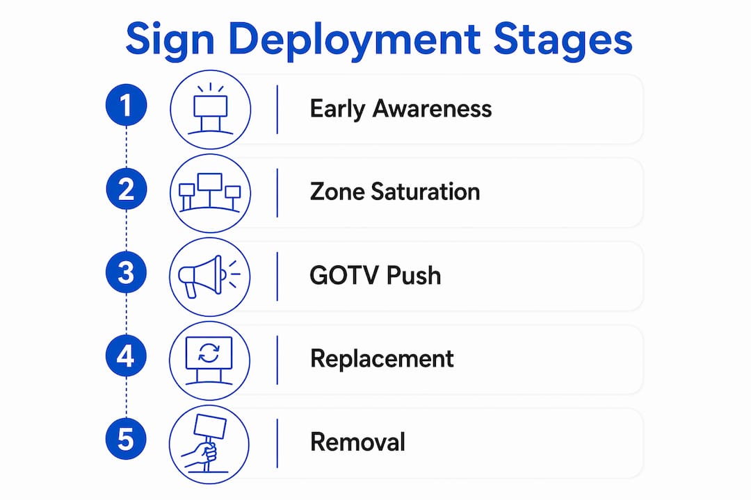 Infographic outlining stages of campaign sign deployment