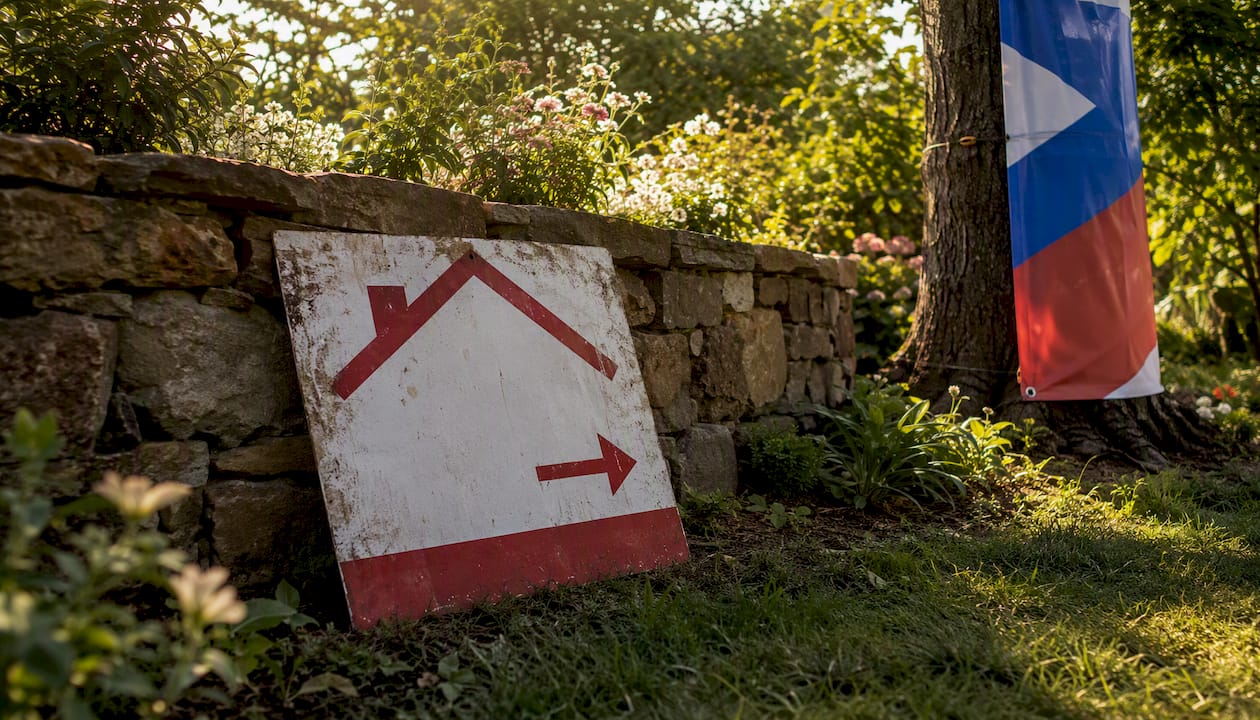 Close-up of durable real estate signs outdoors