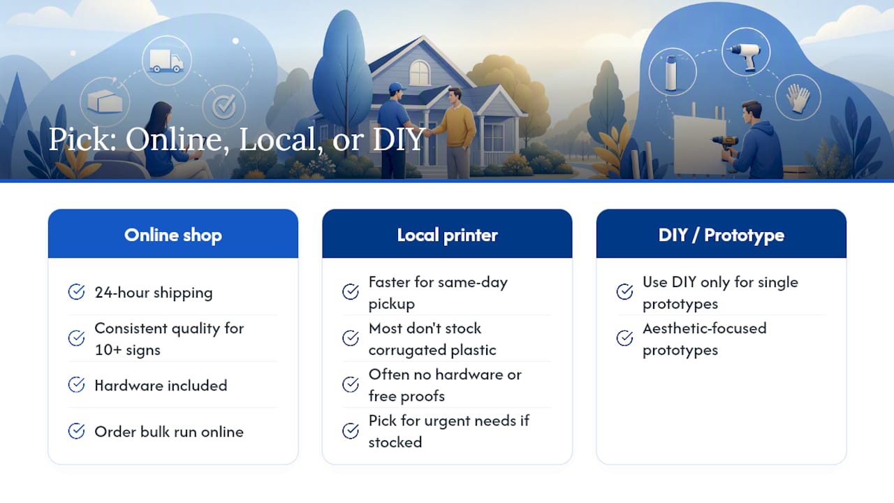 When should you pick an online sign shop versus a local printer? — overview diagram