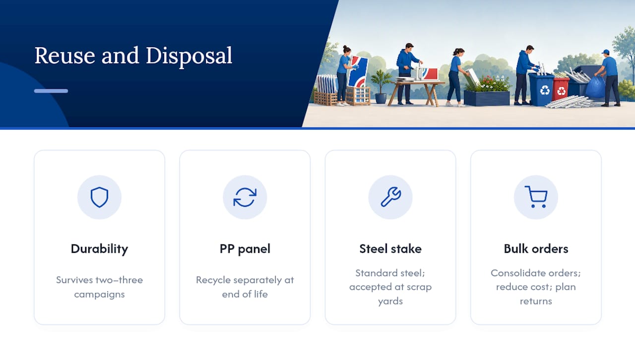 A note from Yardsigns on reuse and responsible disposal — overview diagram