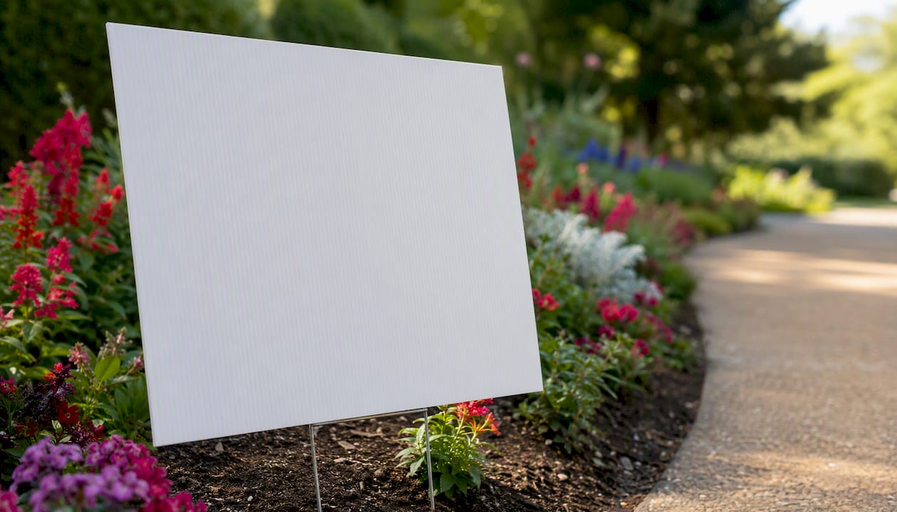 Close-up of durable weatherproof yard sign material