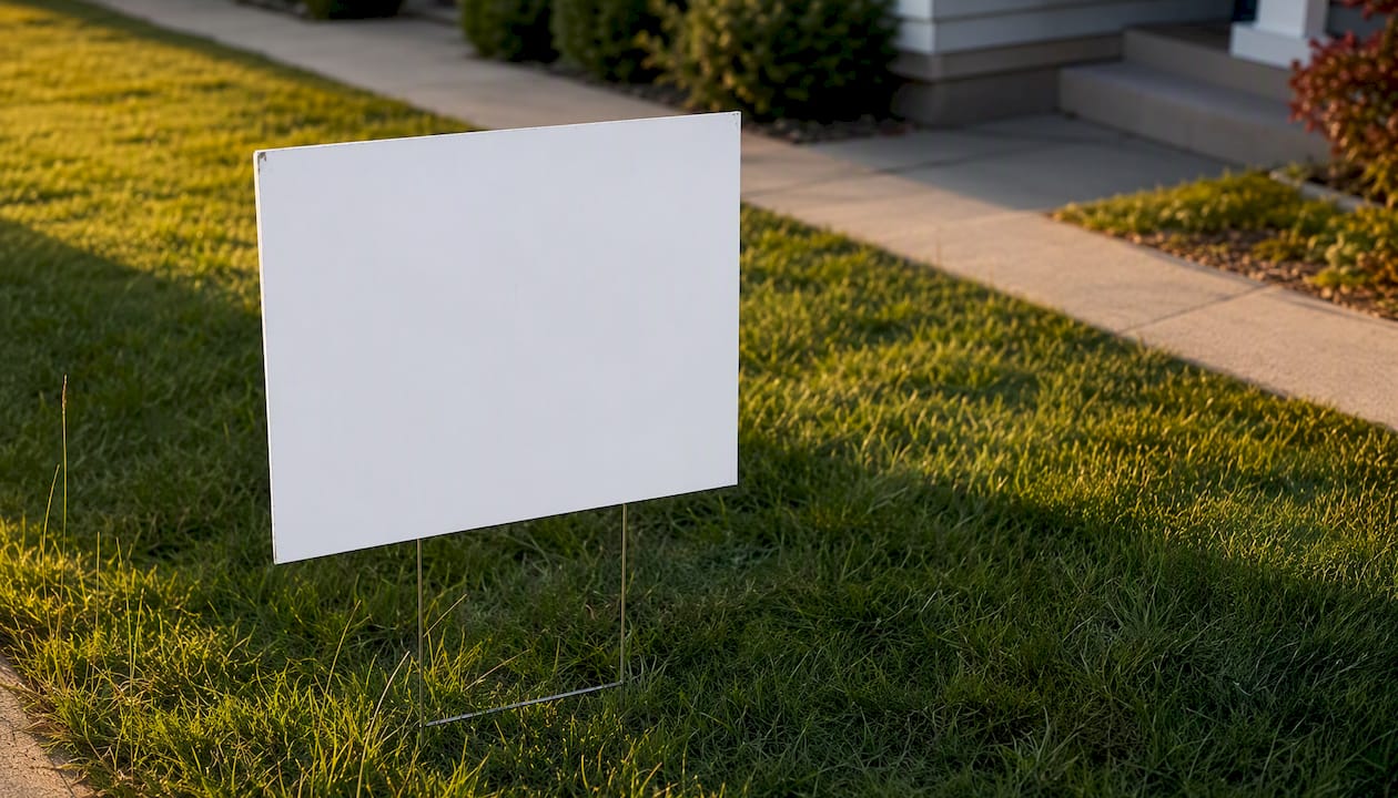 Real estate sign with spacious layout and white space