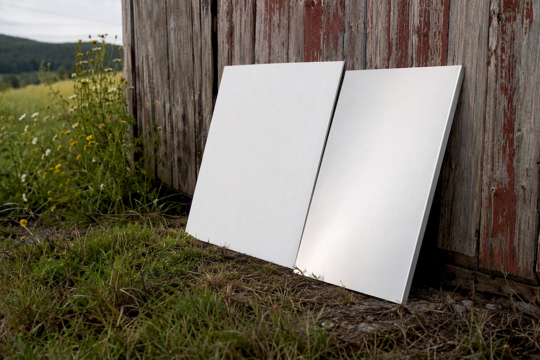 Close-up of corrugated and aluminum lawn sign panels