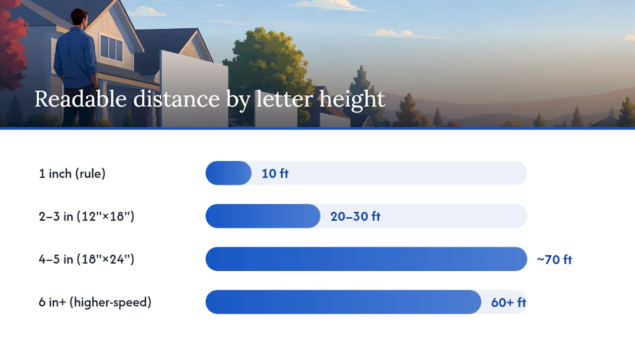 Diagram illustrating letter height vs readable distance rule