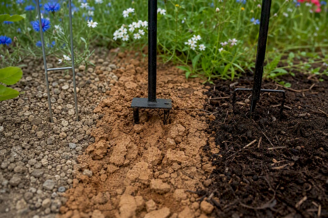 Different yard sign stakes in soil types