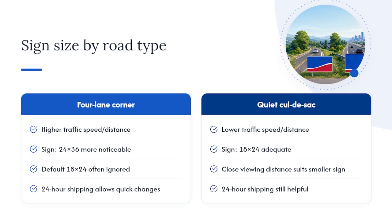 Road context comparison for sign sizing