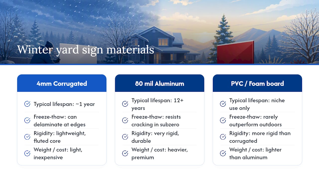 Comparison of winter yard sign materials and lifespans